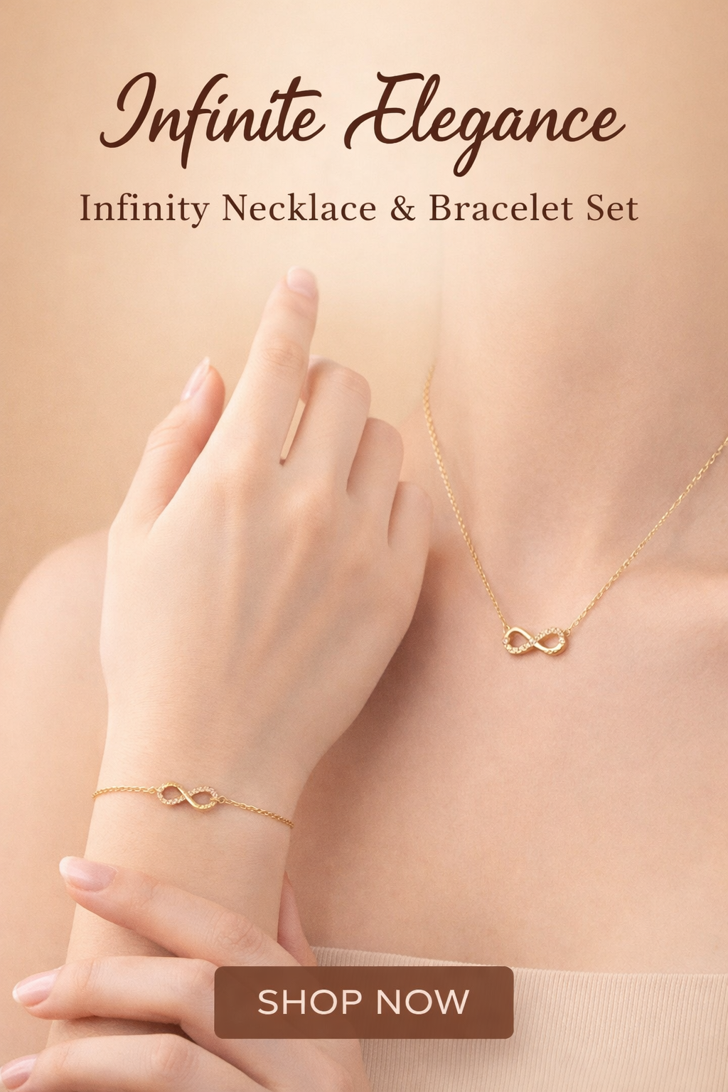 Infinity necklace and bracelet